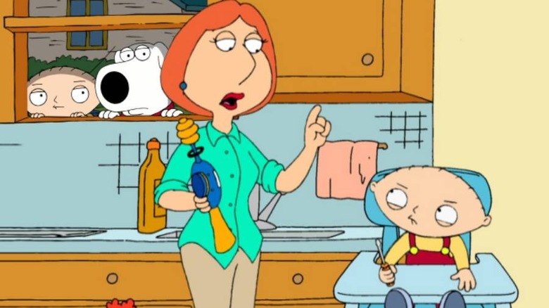 Stewie and Brian looking at Lois and Stewie on Family Guy