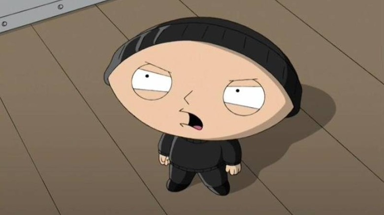 Stewie wearing all black on Family Guy
