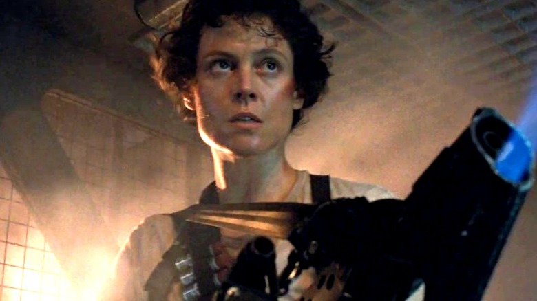 Sigourney Weaver with flamethrower
