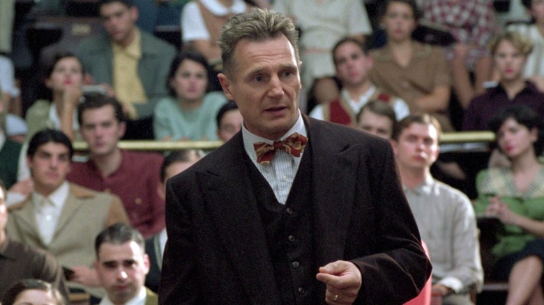 Liam Neeson talking to students