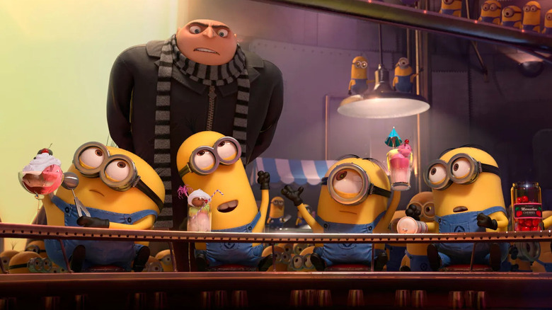 Gru (Steve Carell) glares at the Minions as they eat ice cream in Despicable Me 2