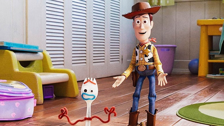 Woody (Tom Hanks) introduces Forky (Tony Hale) in Toy Story 4