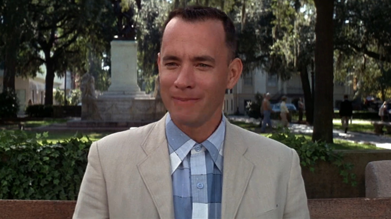 Forrest Gump sits on a bench