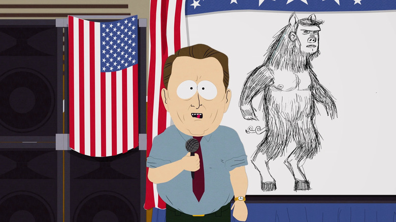 Al Gore describes the dangerous ManBearPig, on South Park.