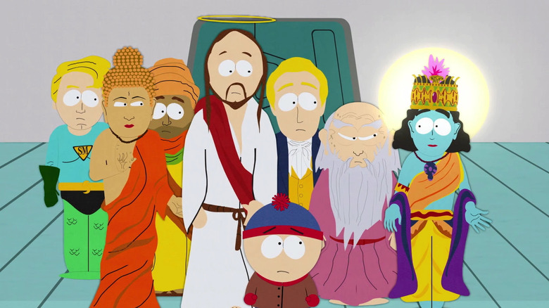 Sea Man, Buddha, Muhammad, Jesus, Joseph Smith, Lao Tse, and Krishna appear to Stan as the Super Best Friends, on South Park.