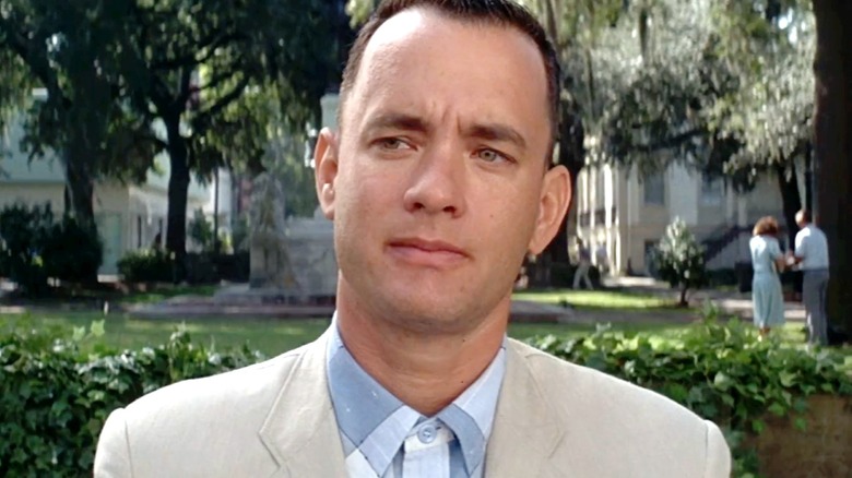 Forrest Gump (Tom Hanks) ponders life on a park bench in Forrest Gump