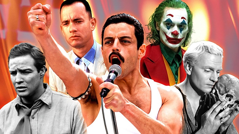 A collage of Marlon Brando, Tom Hanks, Rami Malek, Joaquin Phoenix