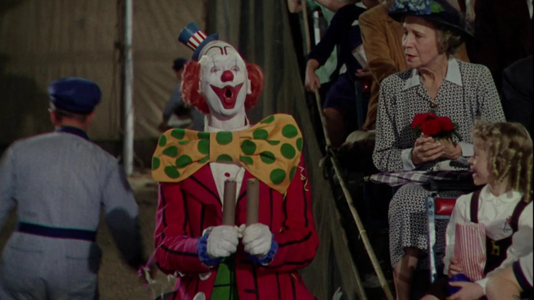 Buttons the Clown (Jimmy Stewart) entertains the crowd in The Greatest Show on Earth