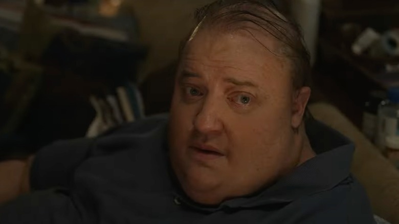 Charlie (Brendan Fraser) is confronted in The Whale