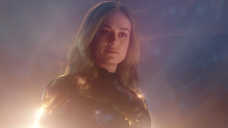 Brie Larson as Carol Danvers floating and glowing in space in Avengers: Infinity War