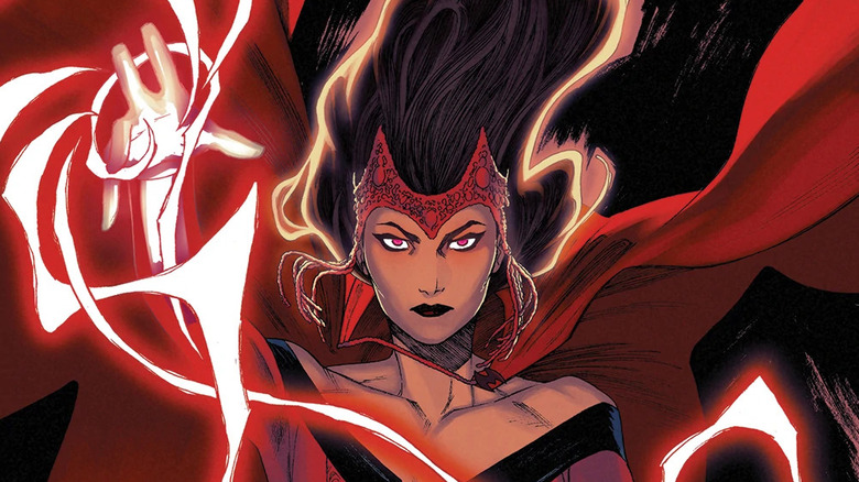 Scarlet Witch wielding red energy in Marvel comics