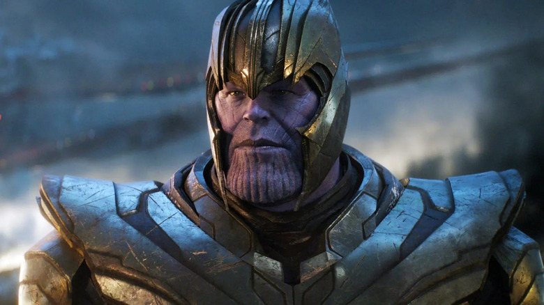 Thanos wearing his armored helmet in Avengers: Endgame
