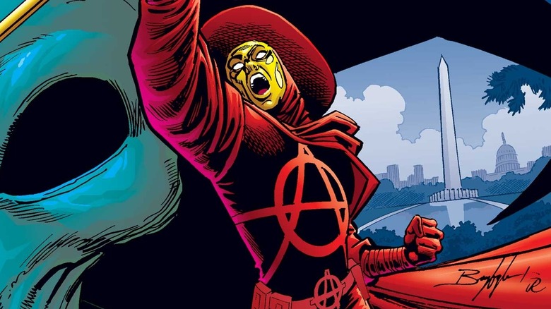 Anarky shouting and raising his scepter