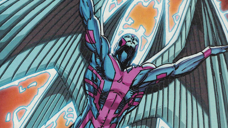 Archangel spreading his arms and flying on an All-New Wolverine comic cover