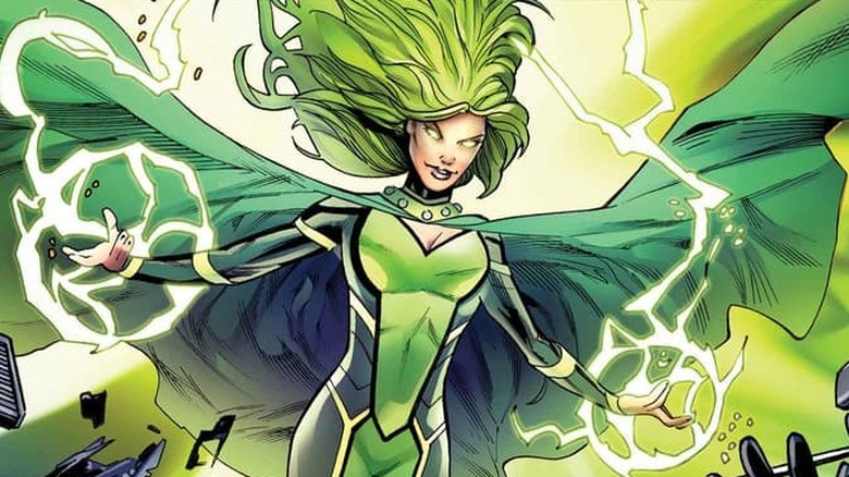 Polaris levitating while summoning electricity in an X-Factor comic cover