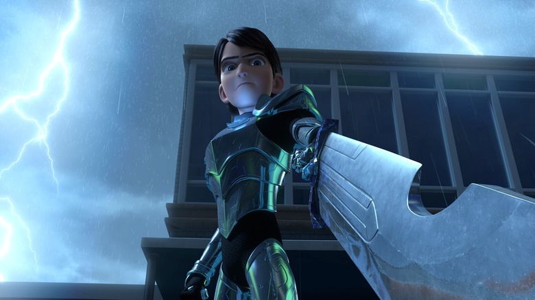 Jim Lake Jr. pointing a sword in Trollhunters: Tales of Arcadia