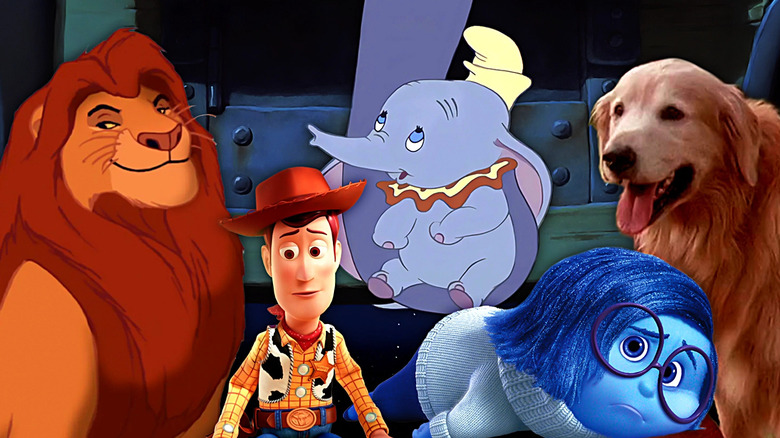 Mufasa, Woody, Dumbo, Sadness, and Shadow together