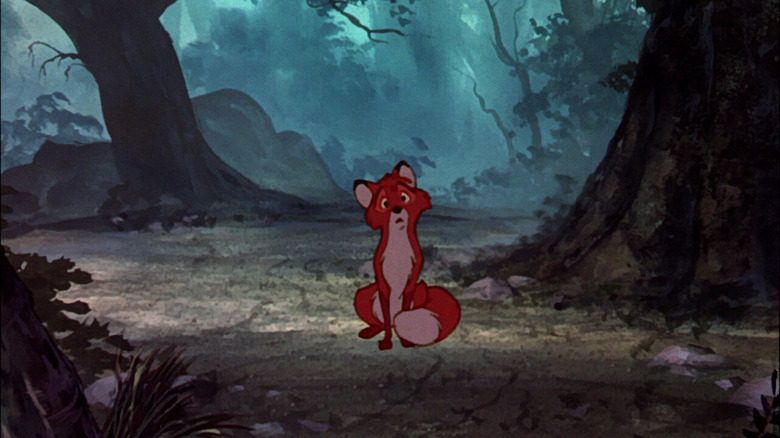 Fox left alone in the woods in The Fox and the Hound