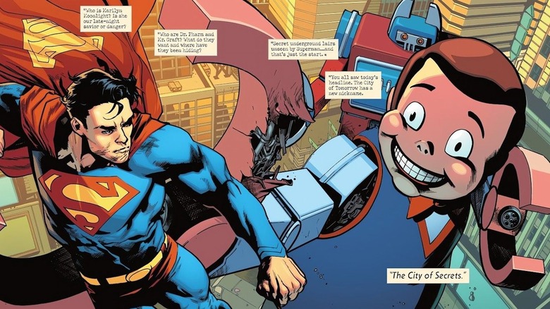 Superman flies over Toyman