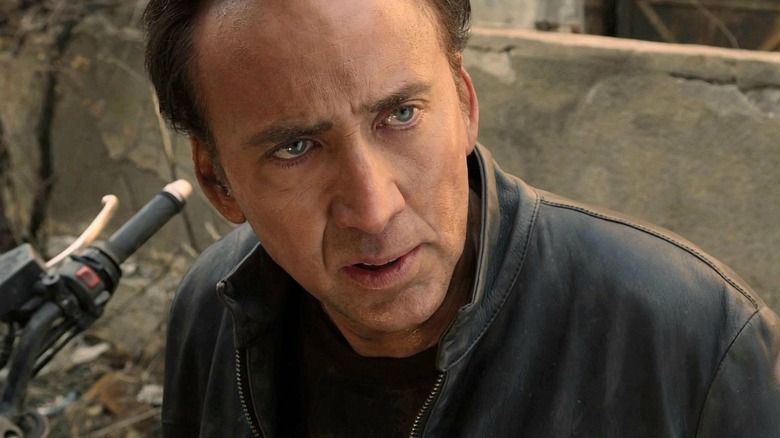 Nicolas Cage as Johnny Blaze sneers in Ghost Rider: Spirit of Vengeance