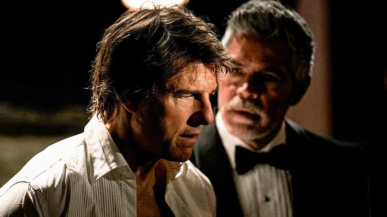 Gabriel (Esai Morales) looking at Ethan Hunt (Tom Cruise) in Mission: Impossible - The Final Reckoning