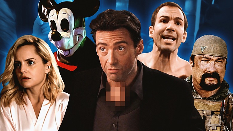 Mena Suvari as Nicole Brown Simpson in The Murder of Nicole Brown Simpson, Simon Phillips as Tim Collins in The Mouse Trap, Hugh Jackman as Davis in Movie 43, Bryan Callen as Andy in The 41-Year-Old Virgin who Knocked Up Sarah Marshall and Felt Superbad About It, and Steven Seagal as Sergeant Jacob Chandler in Sniper: Special Ops