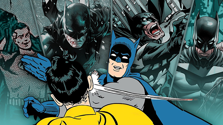 Images of Batman from comics across the ages edited together