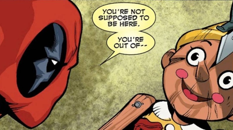 Deadpool staring at Pinocchio in Deadpool Killustrated