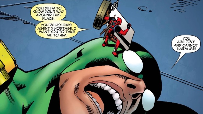 Deadpool taking keycard from Hydra Bob in Marvel Comics