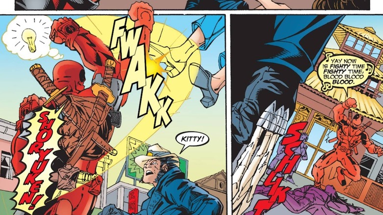 Deadpool punching Kitty Pryde in Marvel Comics