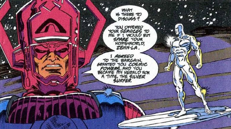 Galactus speaking to Silver Surfer in Marvel Comics