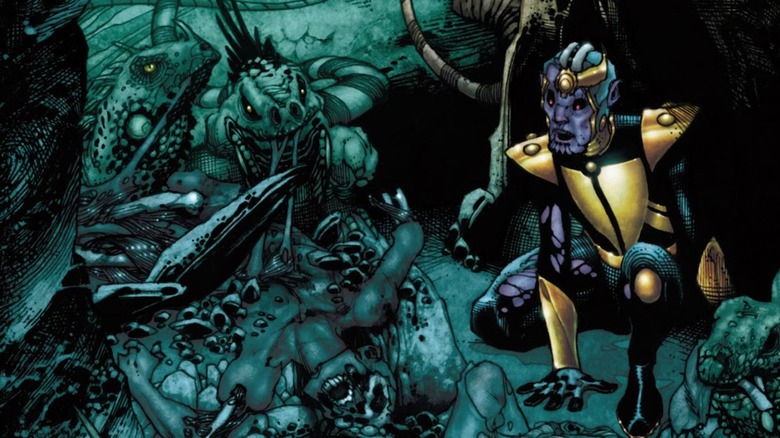 Thanos watching lizards eat his classmates in Thanos Rising #1