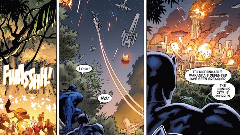 Black Panther watching the Black Order attack Wakanda