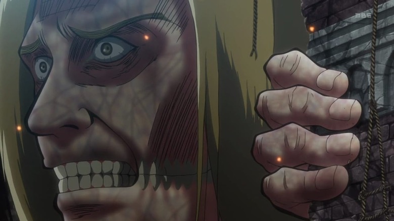 Attack on Titan A Titan peers around a building