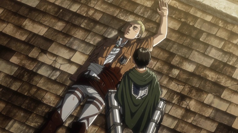 Attack on Titan Levi Erwin's body roof