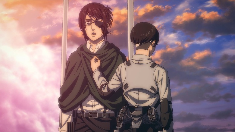 Attack on Titan Levi consoles Hange