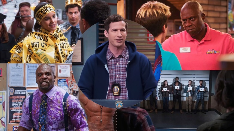 Collage of Brooklyn Nine-Nine characters with Jake Peralta in center