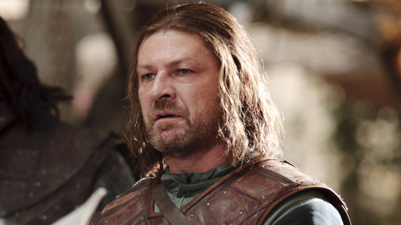 Ned Stark looking worried on Game of Thrones