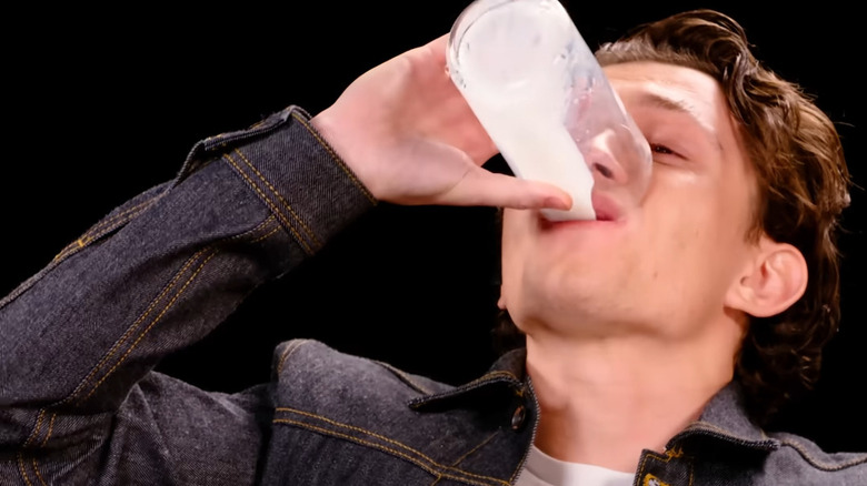 Tom Holland drinking milk