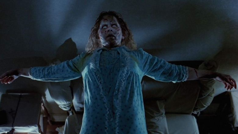 Linda Blair floating, possessed in The Exorcist