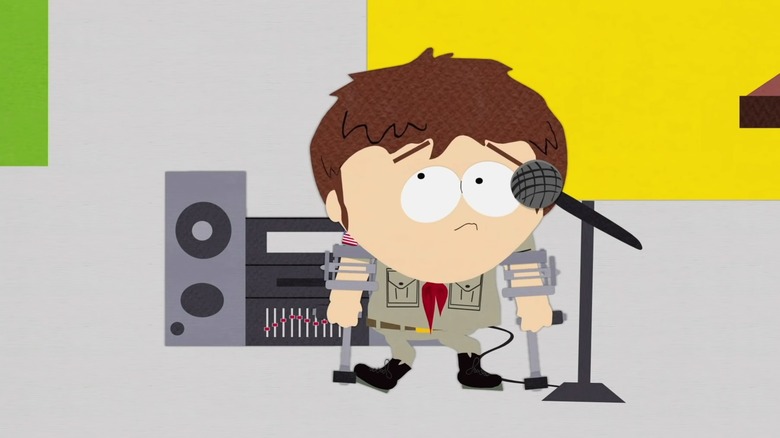 Jimmy performs stand-up in his Scout uniform