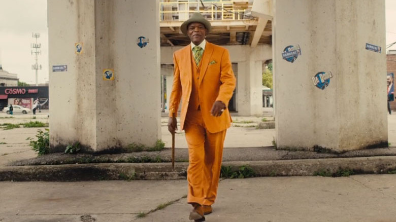 Samuel L Jackson walking with cane