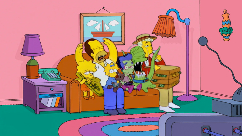 Various characters on the Simpsons couch