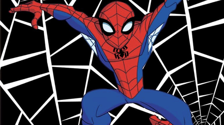 Spectacular Spider-Man Blu-ray cover showing Spider-Man with a black and white web background