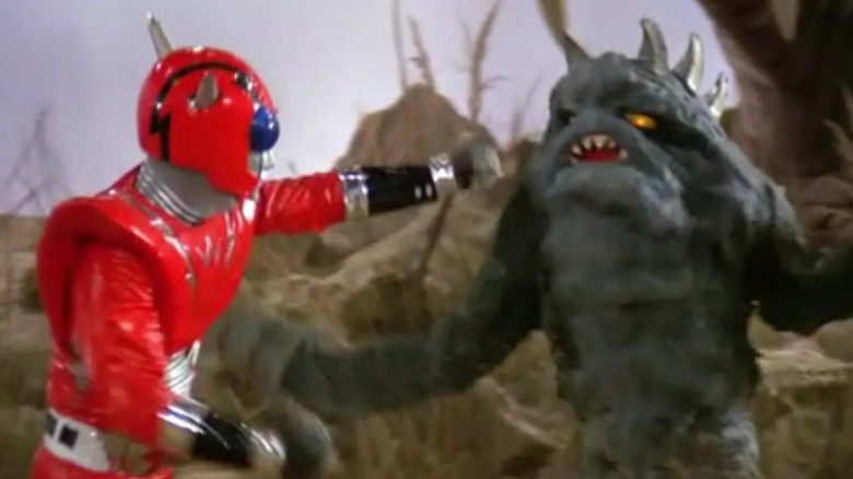 Infra-Man fighting a monster in "The Super Infra-Man"