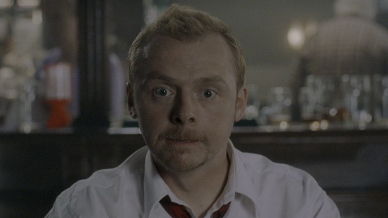 Simon Pegg staring at camera