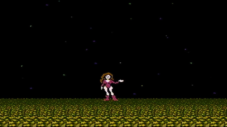 Samus out of her power suit on the surface of Zebes in the original Metroid