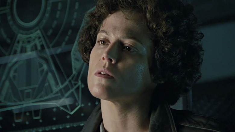 Sigourney Weaver as Ripley looking skeptical in Aliens