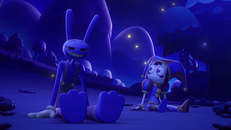 Jax sitting next to Pommi at night in The Amazing Digital Circus