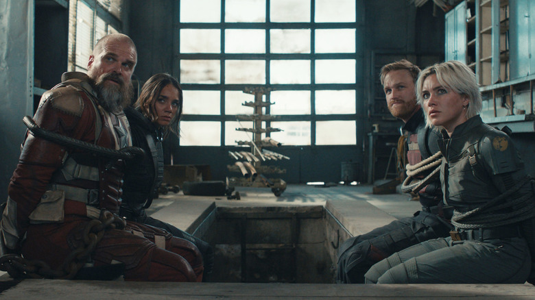 Red Guardian, Ghost, U.S. Agent, and Yelena Belova tied up in Thunderbolts